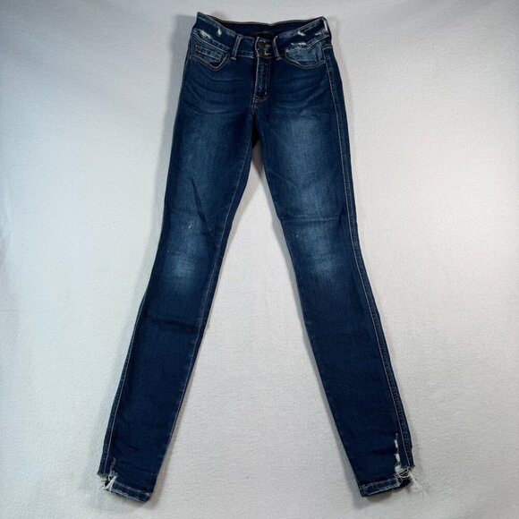 Flying Monkey Jeans Womens 26 Blue Skinny Mid Rise Dark Wash Stretch Distressed - Picture 1 of 11